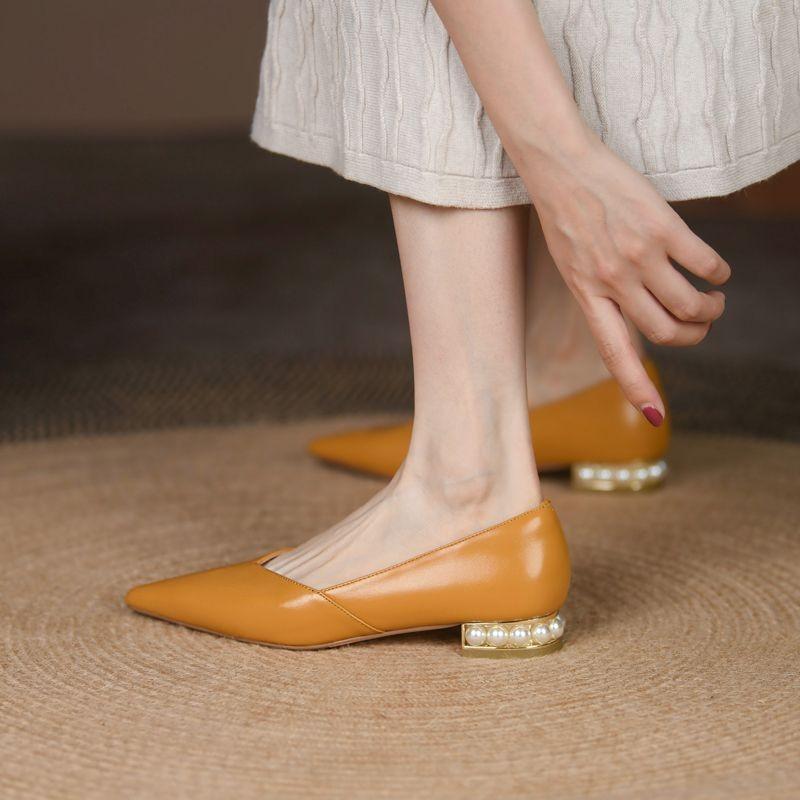 Fashion 2024 New Fashion Low Heel Pumps Flats Pointed Toe Cow Leather Women's Shoes Patchwork Leopord Casual Dress