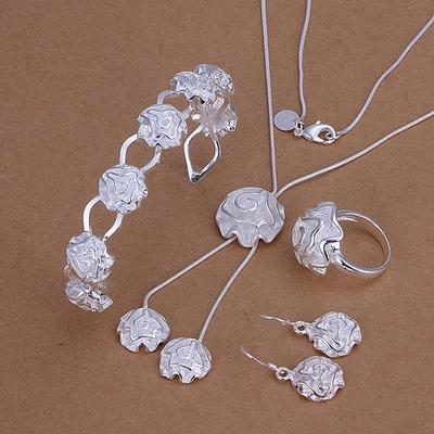 Fabbrica diretta squisita elegante rose ciondolo collana braccialetto orecchini pendenti anello moda argento set di gioielli di colore S272