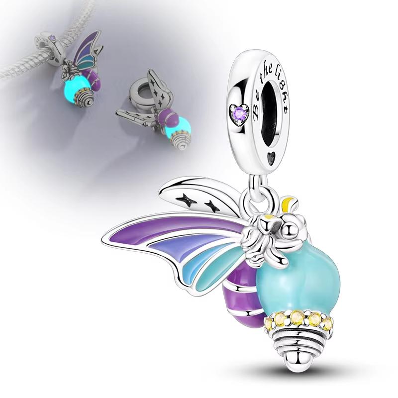 Original Copper Charm Beads Glowing Luminous Firefly Butterfly Pendant Fit Bracelet Charm Making Jewelry