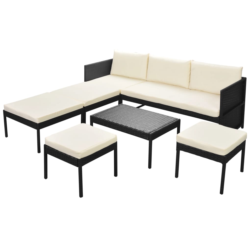 6 Piece Garden Lounge Set with Cushions Poly Rattan Black