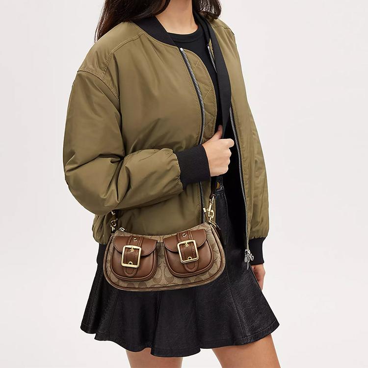 COACH Ashton Canvas With Leather Baguette Bag, Shoulder Bag, Crossbody Bag Medium Womens Umber