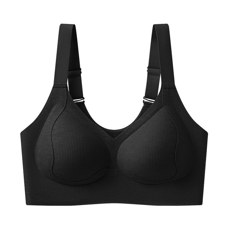 Plus Size Gathering Support Bra for Full Bust - Autumn/Winter Warmth, Anti-Sagging Design with Fixed Cups for a Slimming Effect.