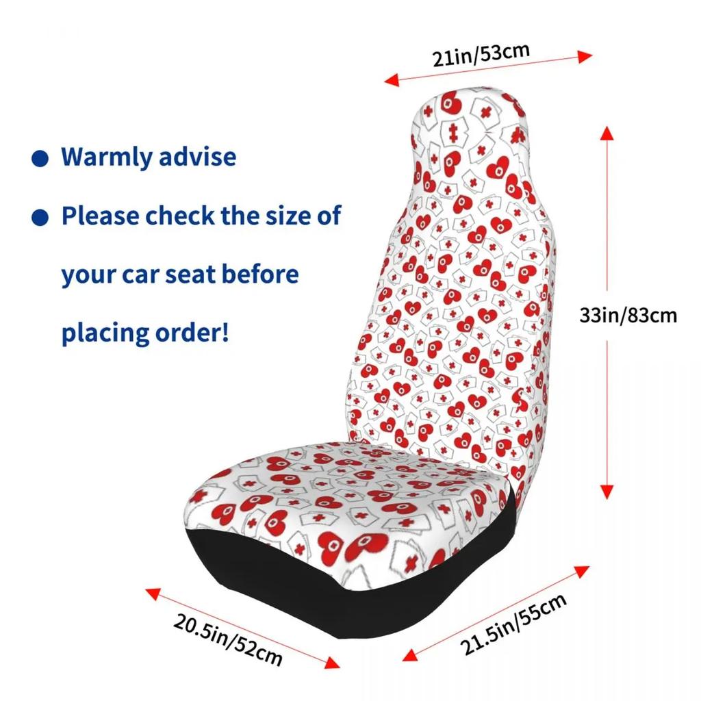 Nurse Hat Heart Pattern Front Auto Seat Cover For Women Print Nursing Car Seat Covers Fit Any Truck Van Rv Suv 2Pc