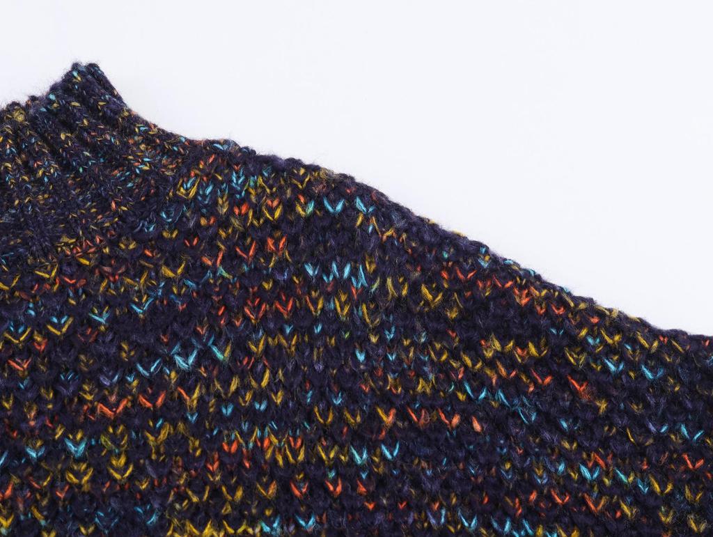 Autumn Winter Floral Yarn Chunky Knit High Neck Sweater - Women's Loose Fit