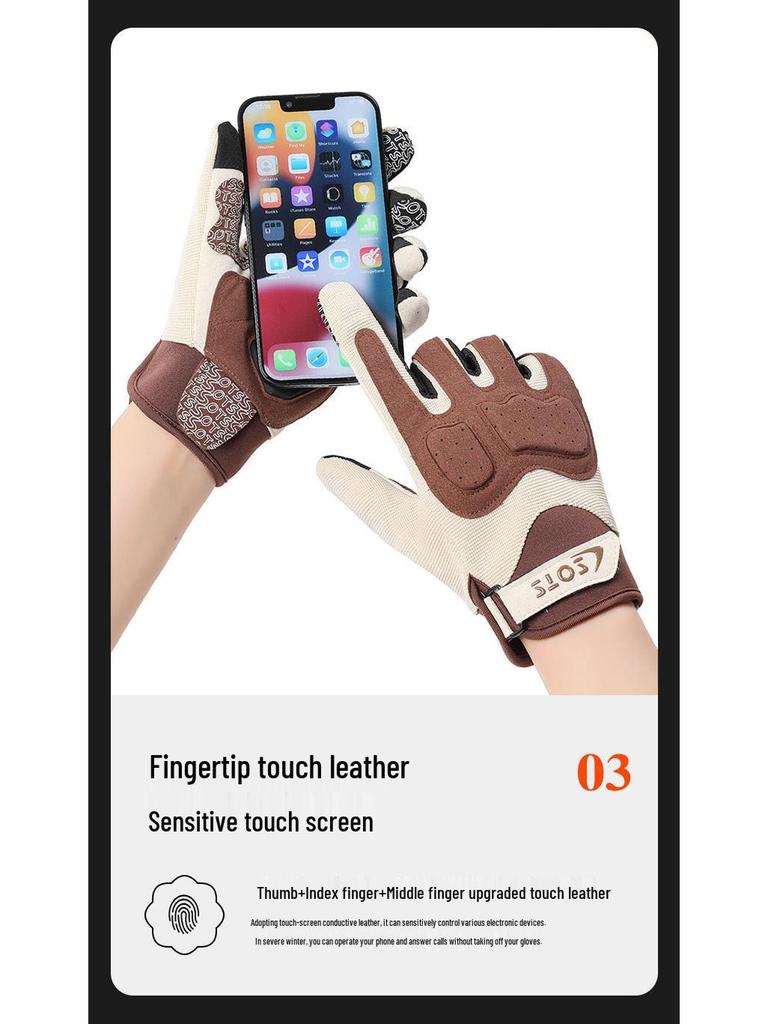 Unisex Retro Touchscreen Full-Finger Motorcycle Gloves - Breathable, Sunscreen, Summer Riding