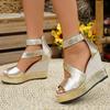 Women S Color Block Platform Wedge Sandals Open Toe Back Strap Summer