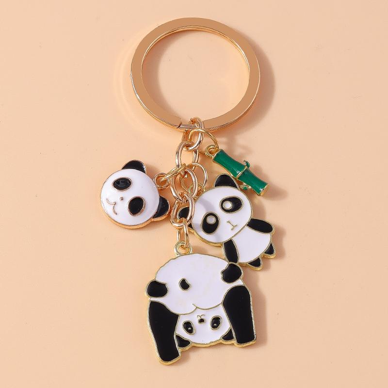 Cute Enamel Animal Panda Key Chain Bamboo Key Ring Pendant for Women Girl Handbag Decor DIY Handmade Jewelry Gift