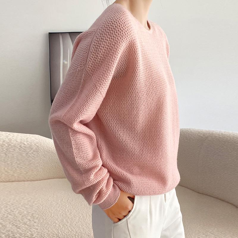 Women's Round Neck Wool Knitwear - Loose Fit Long Sleeve Pullover for Autumn & Winter