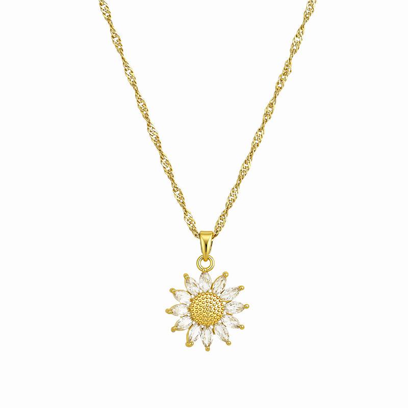 Sunflower Collarbone Necklace: 18k Gold and Zircon Pendant with Diamonds