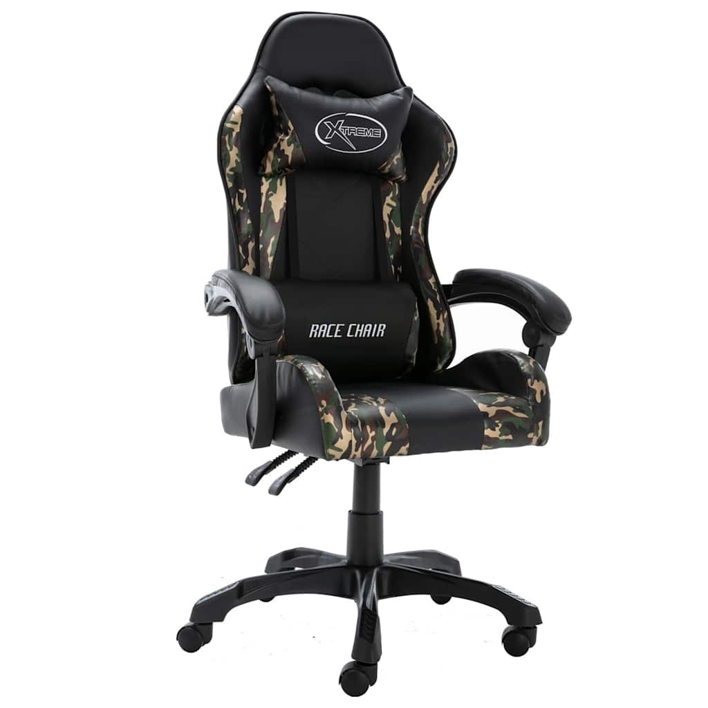 Gaming Chair In Black and Camouflage Pattern Faux Leather