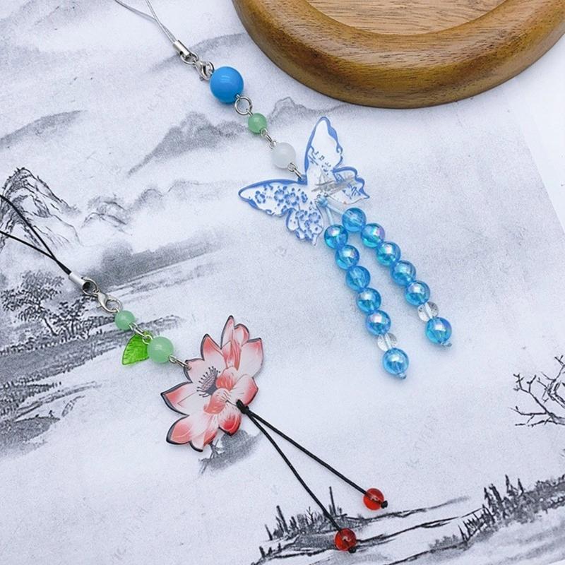 Stylish Butterfly Beaded Mobile Phone Strap Anti-Lost Chain Hangings Jewelry Simple Keycahins for Keys Bags and Phones