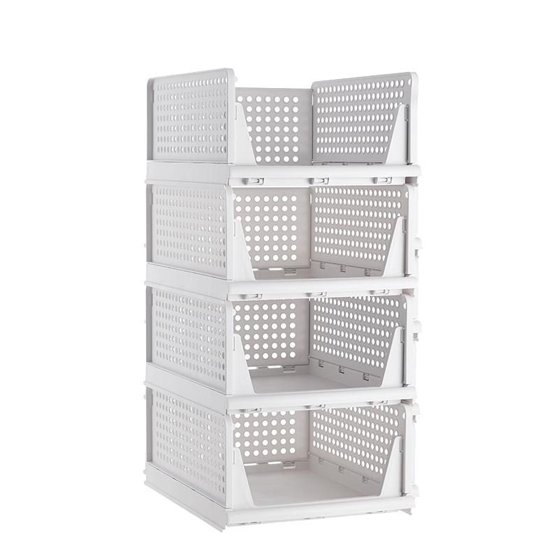 5 Pack Folding Closet Organizers Storage Box, Stackable Plastic Storage Basket, Closet Organizers and Storage Drawer Shelf Stora