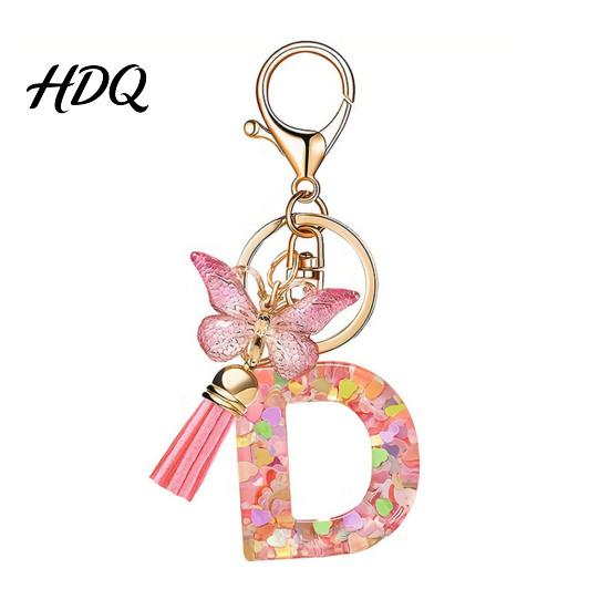 Compact Keychain Pink Series Pendant Sequins Heart Initial Letter Charm Key Chain