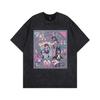 Kanye American trend retro washing water cartoon short-sleeved vintage old loose round neck men's and women's same T-shirt
