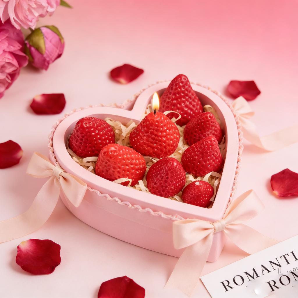 1set-Valentine's Day Strawberry Candles Soy Wax Aromatherapy Candles Scented Candles Cake Party Home Decoration Birthday Gift
