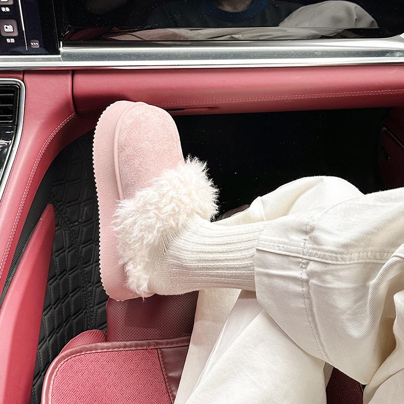 Versatile outer wear splicing plush integrated slippers fashionable thick-bottomed cotton slippers women's autumn and winter new models