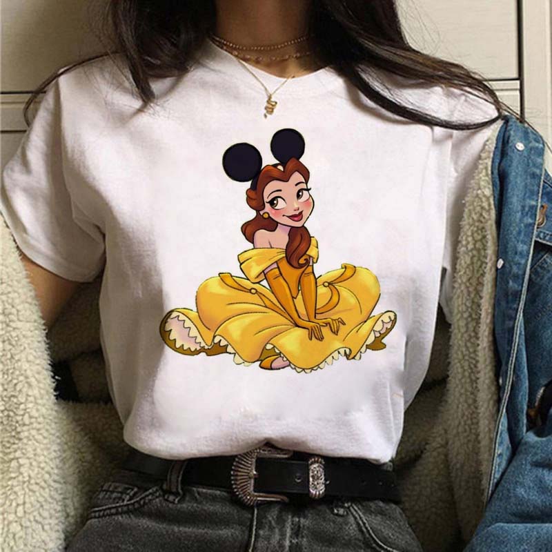 Mickey Ear Hat Ariel The Little Mermaid Print T-shirts Casual Streetwear Vintage Harajuku Princess Print T Shirt 90s Girls