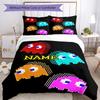 3pcs Custom Name Pac Man Bedding Set Duvet Cover Closure Includes 1 Duvet Cover & 2 Pillowcases, Soft and Comfortable for All Seasons.