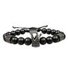 Men's Black Matte Skull Bracelet Set with Zirconia Crown Beads