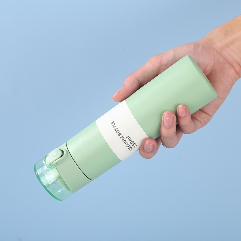 Mini-Thermosbecher 150/250 ml Auslaufsicher Mode Thermos-Isolierbecher mit Strohhalm Tragbar Ein-Knopf-Öffnung Taschen-Thermosbecher