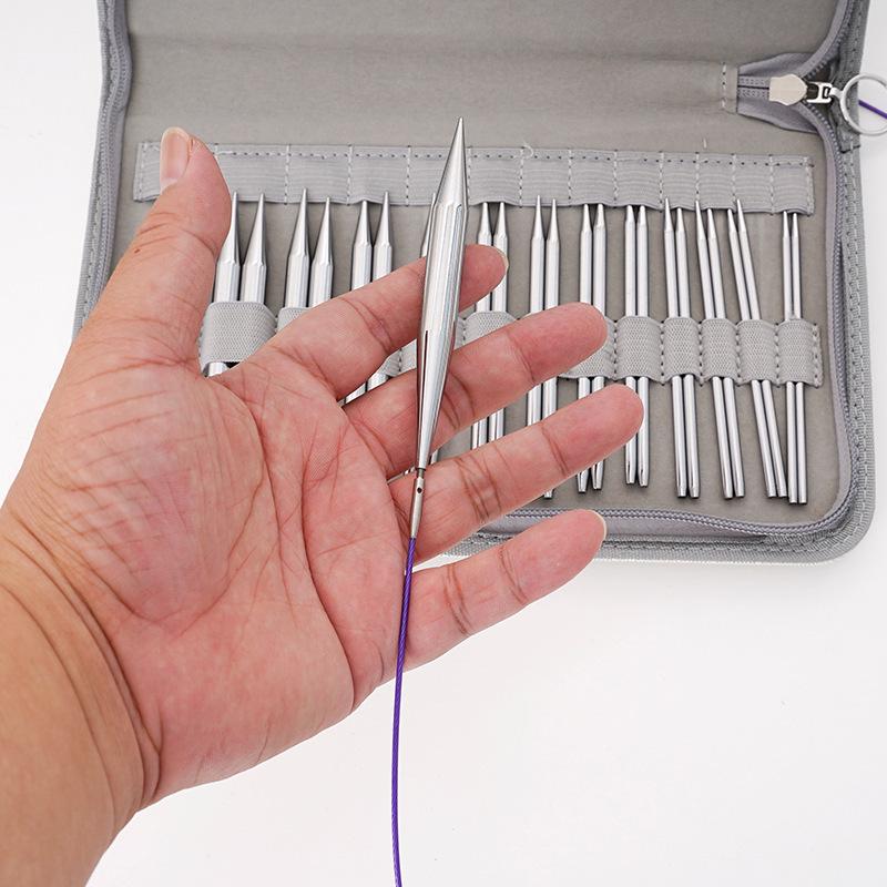 Detachable Circular Knitting Needles Set - 13 Pairs, Bright White Aluminum Nickel-Plated, DIY Sweater Knitting Tools, PU Packaging.