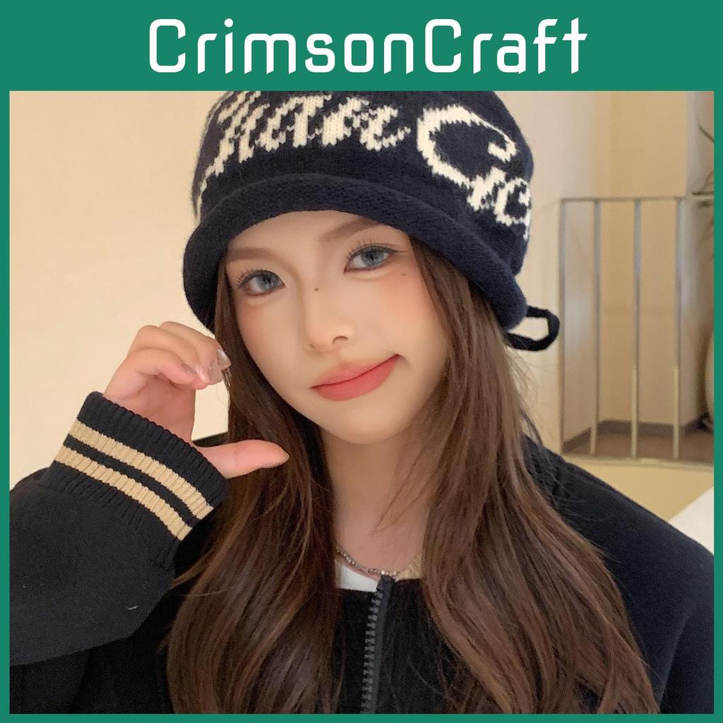 Printing Pattern Letter Beanie Knitted Cap For Women Windproof Warm Breathable