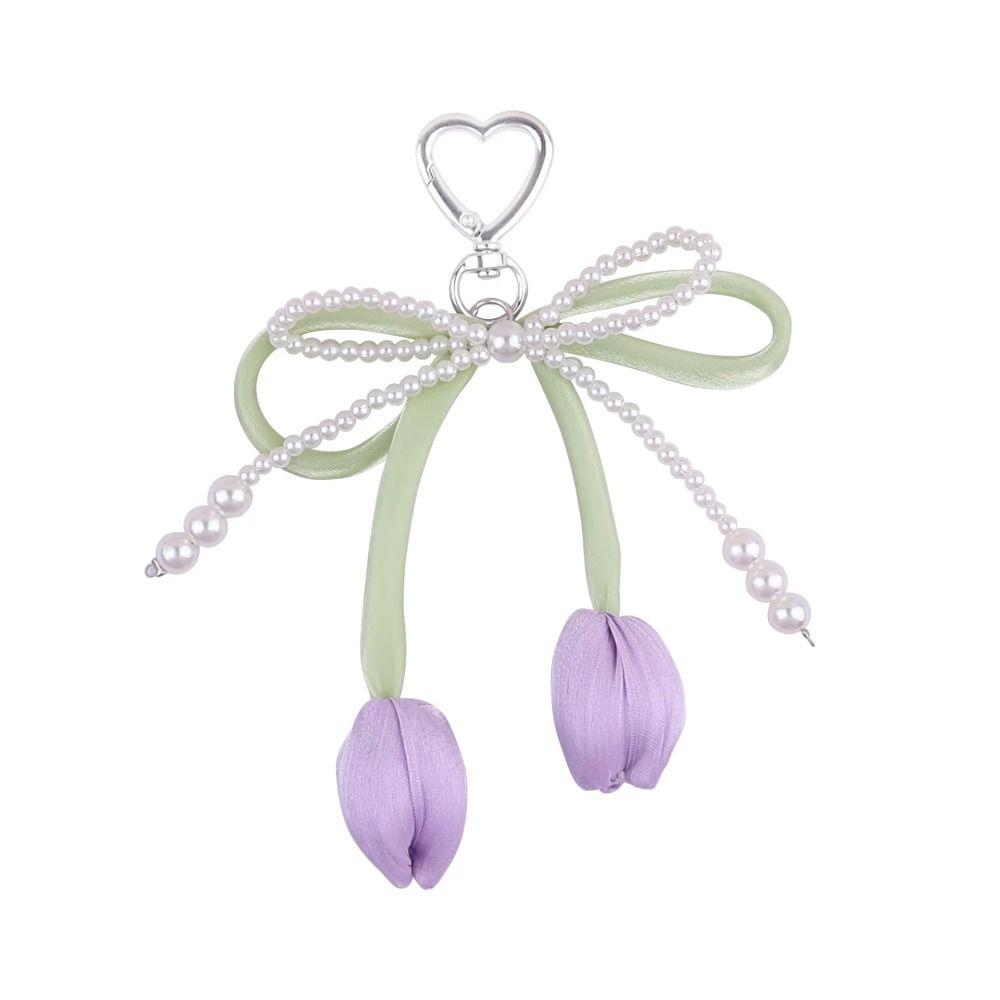 Handmade Tulip Pendant Car Keyring Heart Bag Charm Trendy Pearl Tulip Keychain  Men