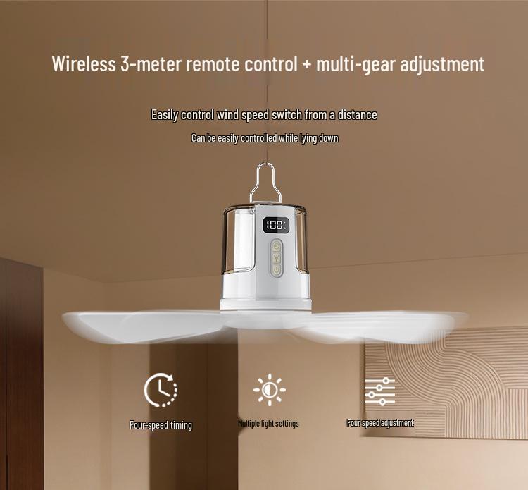 Wiederaufladbarer leiser Deckenventilator mit USB-Nachtlicht für Schlafsäle und Outdoor-Camping