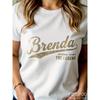 European Size Women'S White Glitter Graphic T-Shirt - Name Brenda In Golden Lettering, Casual Short Sleeve Crew Neck Top