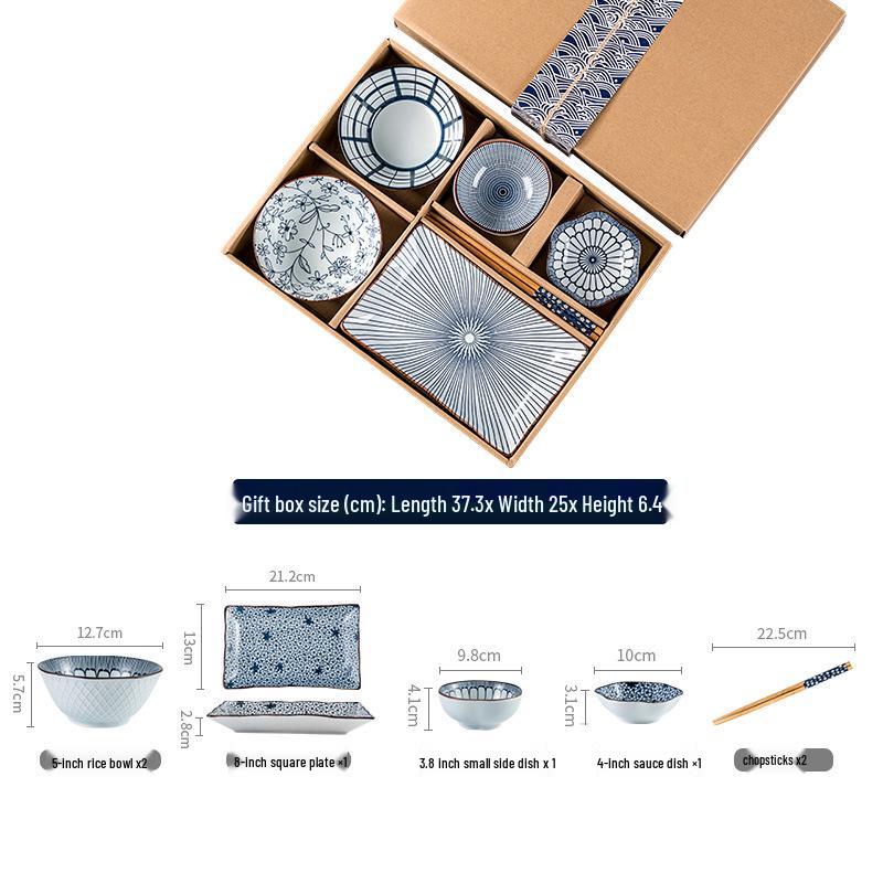 Porcelain Bowl & Plate Set - Blue & White Gift Set for Home, Creative Company Opening, Souvenir