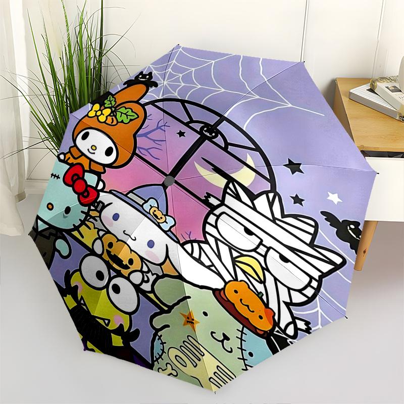 

1pc Hello Kitty Halloween Costume Auto Open Close Umbrella - Portable Tri-Fold Design with 8-Rib Iron Frame - Outdoor for Fans, Travelers, Everyday Us