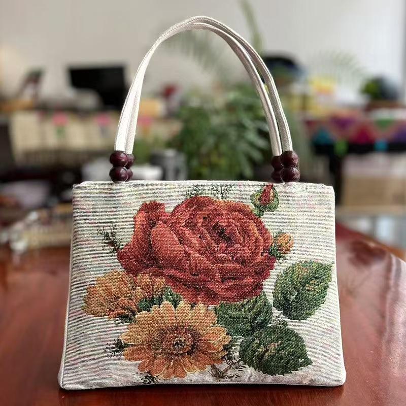 Yunnan Ethnic Style Double-layer Wooden Bead Bag Elephant Embroidery Bag Ethnic Fabric Bag