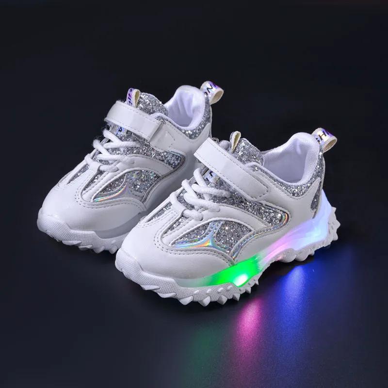 New Girl Sneakers Fashion Comfort Child Shoes Anti Slip Soft LED Lights Boy Shoes Trendy Spring Girl Shoe Simple Casual Shoe