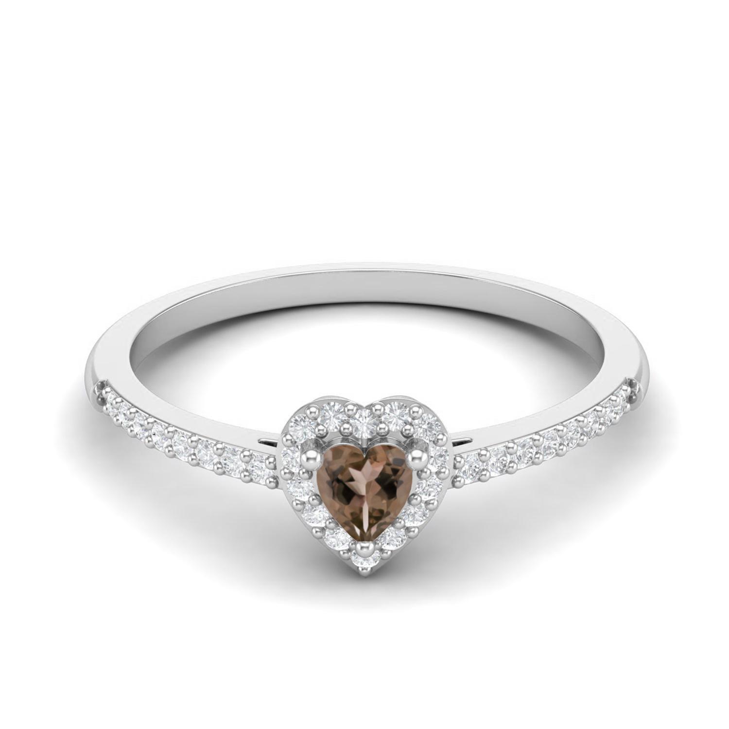 

0.45 Ctw Heart Smoky Quartz 925 Sterling Silver Solitaire Halo Women Wedding Ring 5