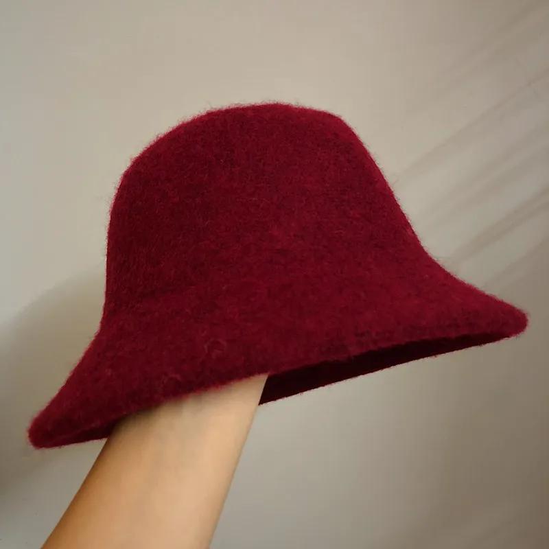 Japanese Real Woolen Vintage Warm Bucket Hat for Women Felt Retro Dome Wool Hats Female Fashion British Style Panama Caps Bonnet