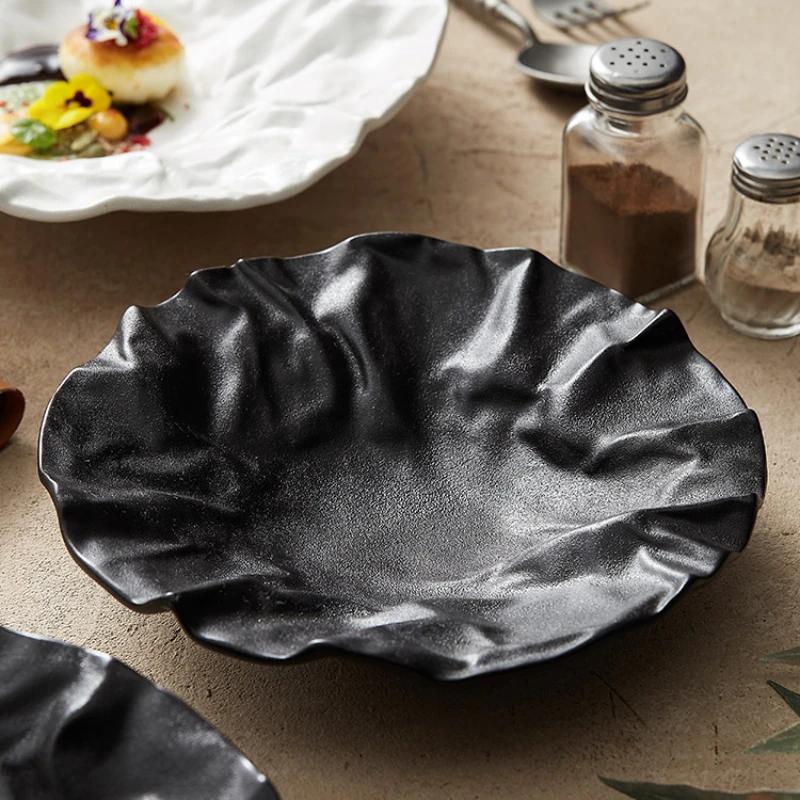New Ceramic Pleated Western Dining Plate Setting Up Tableware in High-end el Restaurants Household Salad Plate Ceramic Plate