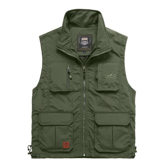 

Летний рыболовный жилет с несколькими карманами, однотонный сетчатый дышащий быстросохнущий жилет для улицы M армия зеленый