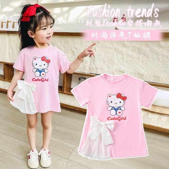 Girls Summer Short Sleeve Bow Princess Dress Cute T-Shirt Dress 90