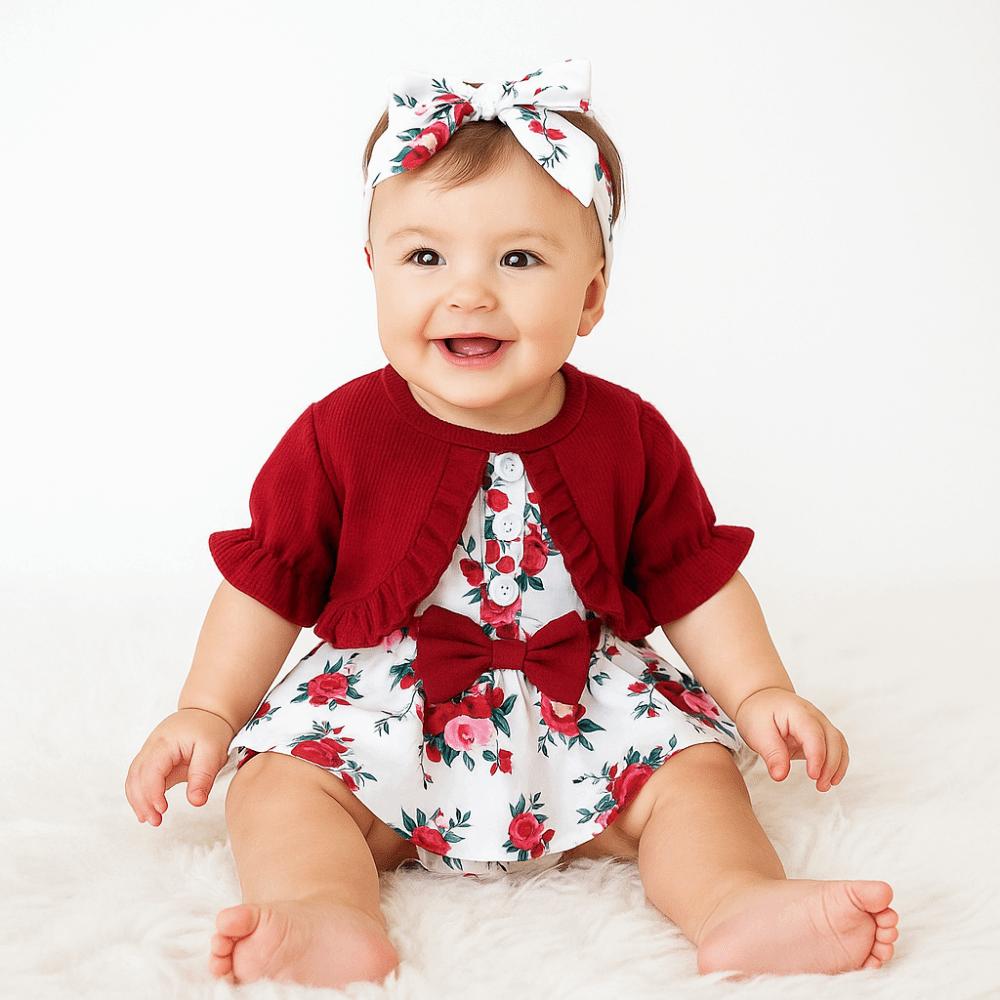 Flower Summer Baby Bodysuit Cotton False 2Piece Jumpsuit Dress Toddle Princess Dress  Birthday Gift