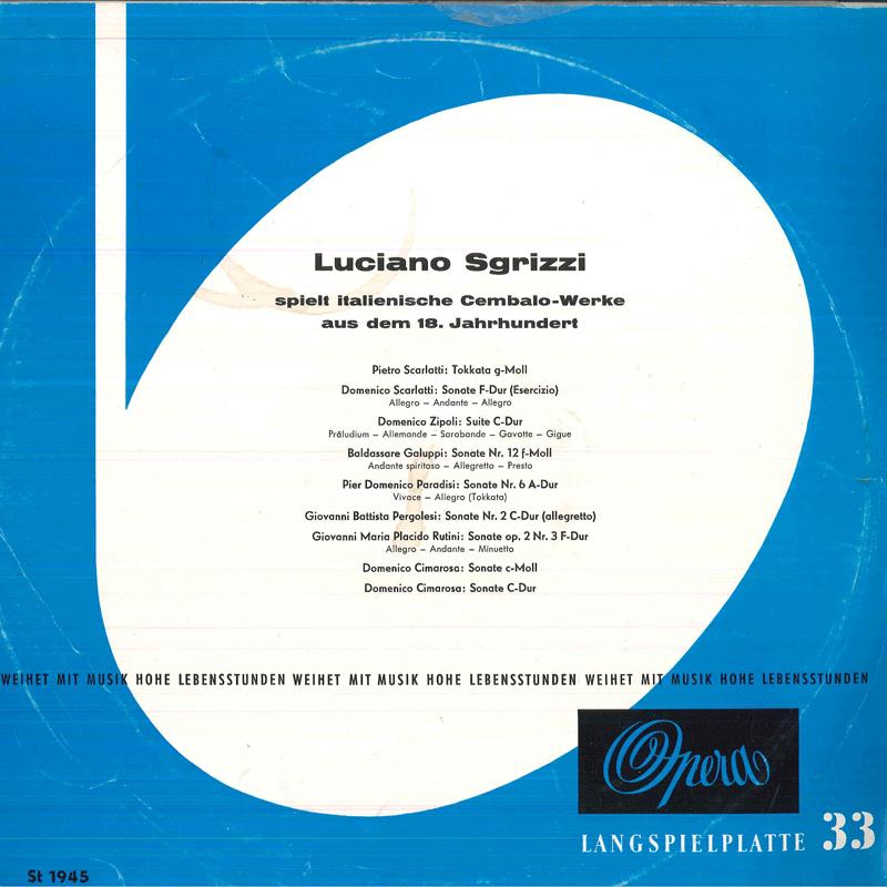 

LP Record LUCIANO SGRIZZI - Luciano Sgrizzi Spielt Italienische ST1945 OPERA Germany Classical Used
