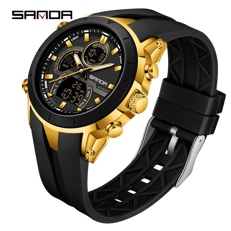 SANDA G Style Men Sport Watch Luxury Waterproof Chronograph Quartz Wristwatches LED Analog Digital Date Week Multifunction Clock