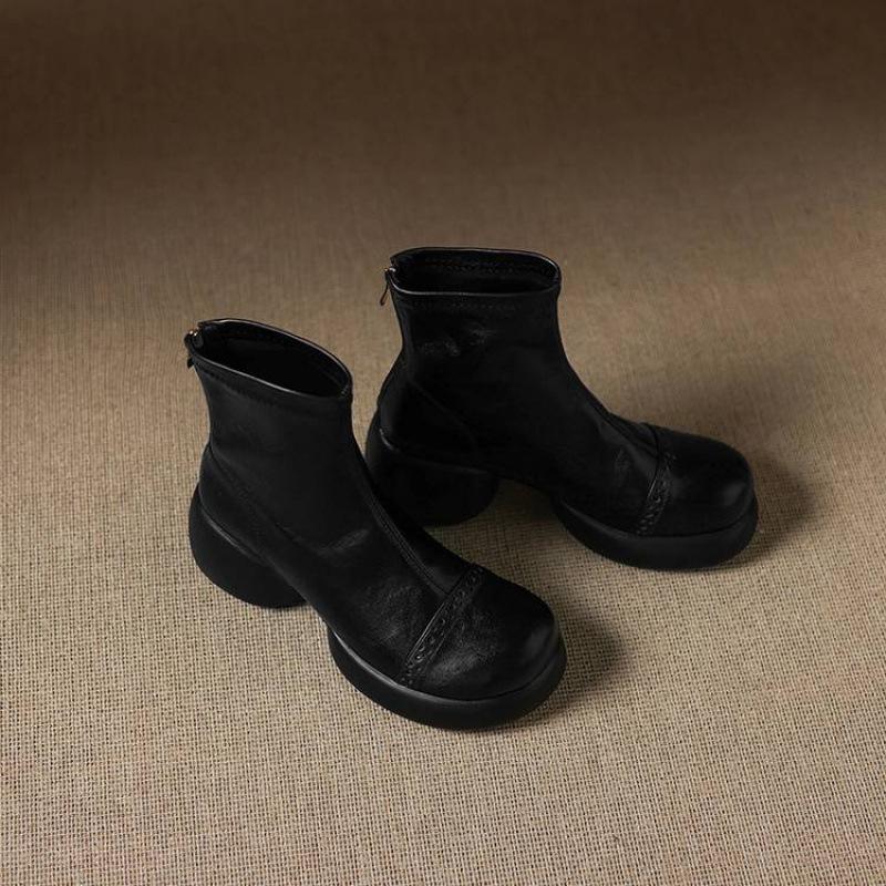 Neue Damenmode-Stiefel mit runder Spitze, dicker Sohle und Übergröße, bequeme und rutschfeste Damenstiefel mit hohem Absatz und Reißverschluss hinten, runde Spitze, Blockabsätze.