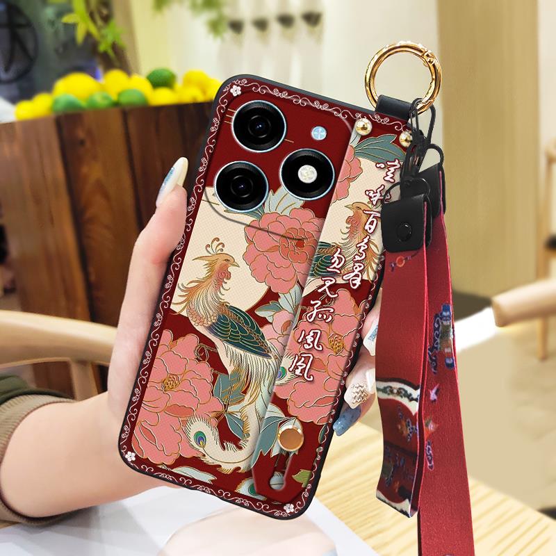 Soft case Fashion Phone Case For Tecno Spark20/KJ5 Lanyard Waterproof Ring Wrist Strap Back Cover Silicone Shockproof