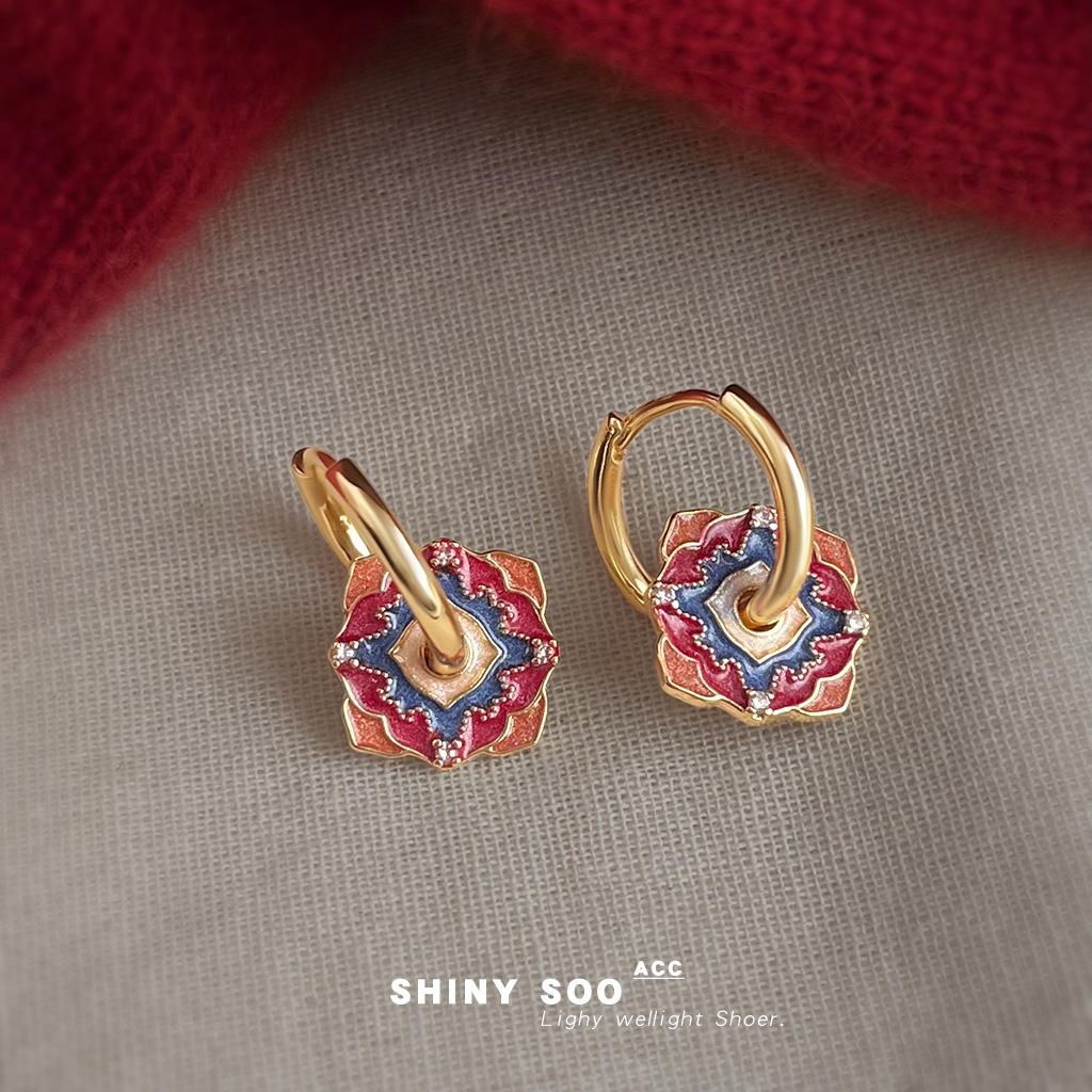 Модные эмалевые серьги с ручной росписью, узор капля глазури, стиль Гуочао, геометрический, дворцовый, нишевый дизайн