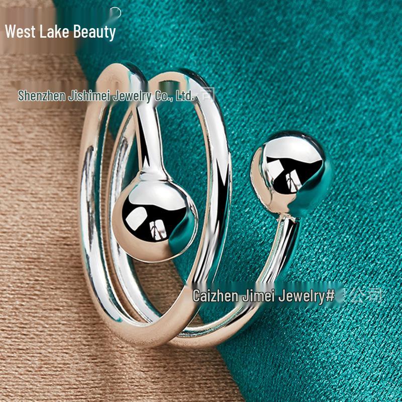 West Lake Beauty Sterling Silver Small Round Bead Open Ring - Classic Ladies' Fashion Jewelry
