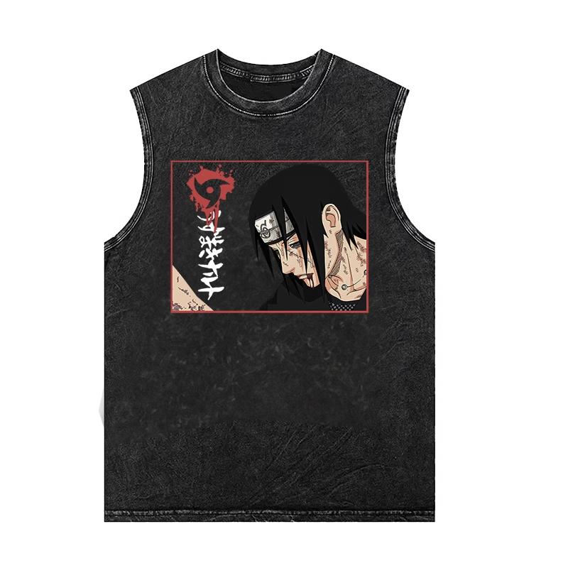 Summer Japanese Naruto Anime Short-Sleeved Vest Gym T-Shirt Vintage Washed Harajuku Street Mens Womens Sleeveless Tank Top