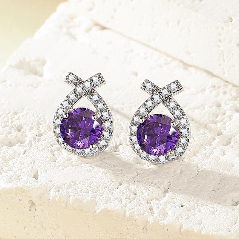 French High-End Geometric Zircon Stud Earrings Set - Elegant and Versatile for Daily Wear