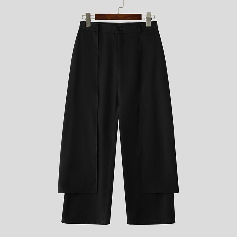 INCERUN S-XXXXXL Men Zip-up Waist Casual Long Front Layers Pants Trousers