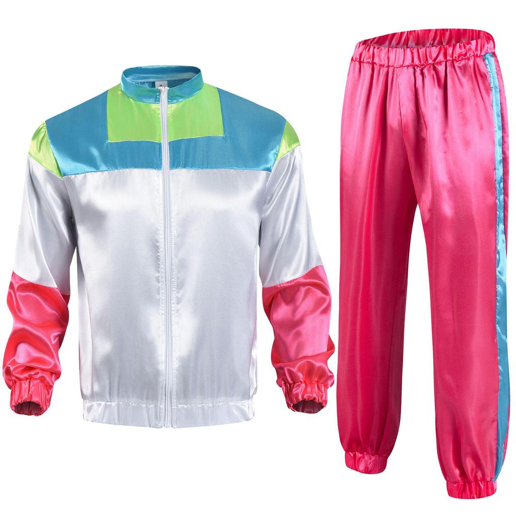 80s Retro Disco Tracksuit: Jacket and Pants Jogging Suit for Theme Parties