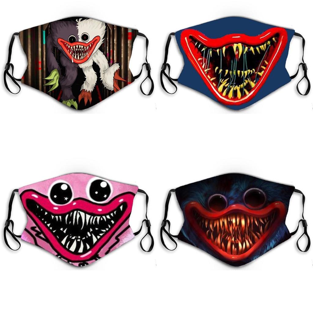 Masca de Față din Bumbac de Halloween Poppy Playtime Huggy Wuggys Pentru Adulți, Ajustabilă, Respirabilă